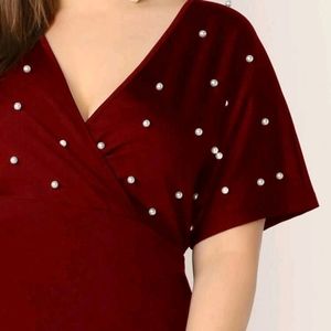 Neck Pearls Pencil Dress